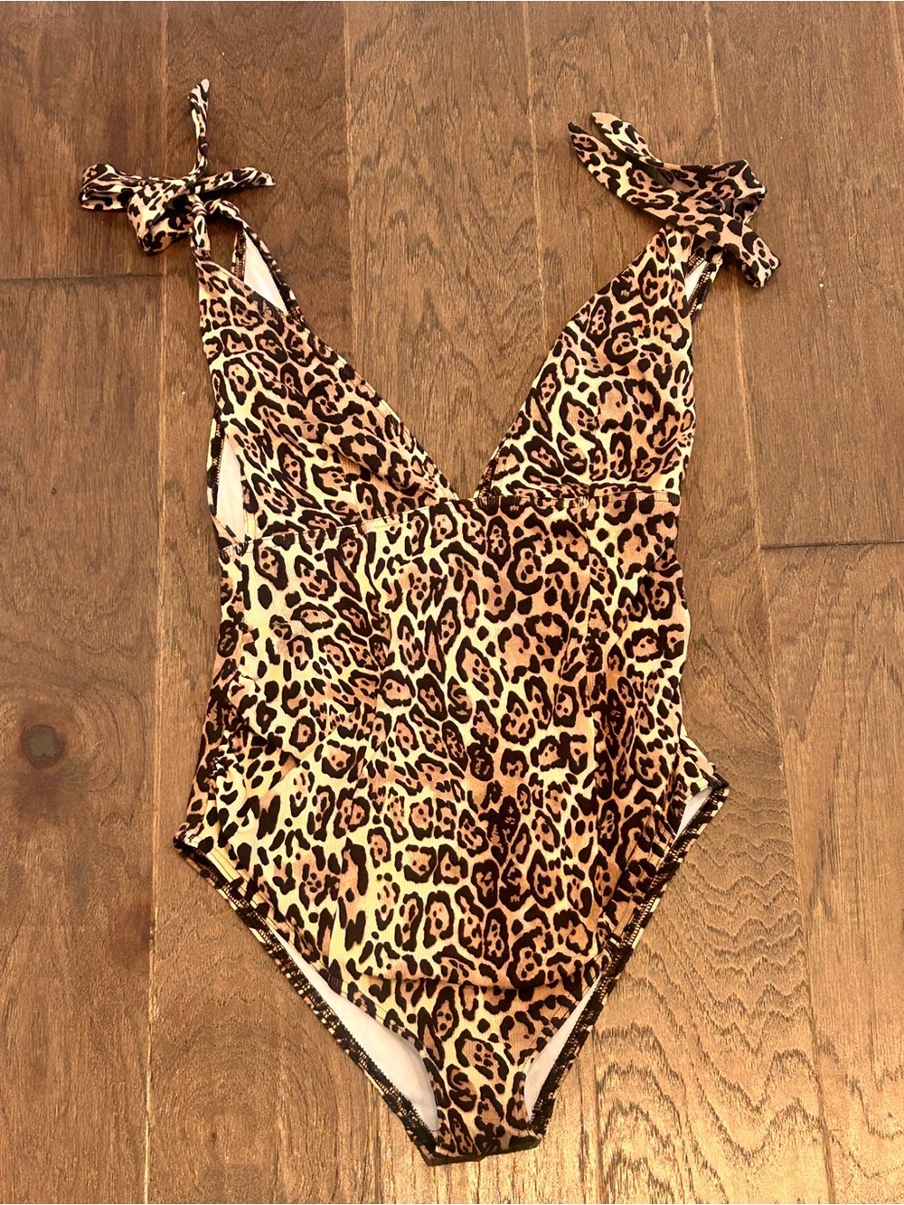 Asos Designs Leopard Print Tie-Strap One-Piece Swimsuit - Brown Tan Black Sz 4